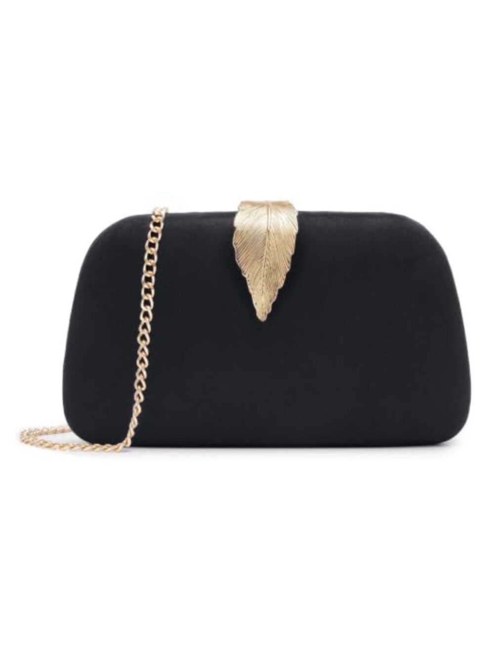 Soft Suede Evening Clutch with Metallic Leaves Clasp